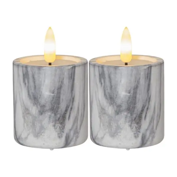 Pack de Deux bougies LED Marbrée avec Flamme Blanc chaud