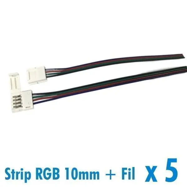 Lot de 5 connecteurs pour ruban 10mm RGB + 15cm de fil