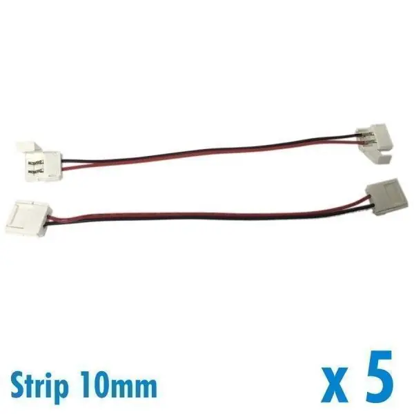 Lot de 5 connecteurs pour ruban 10mm + 15cm de fil + connecteur
