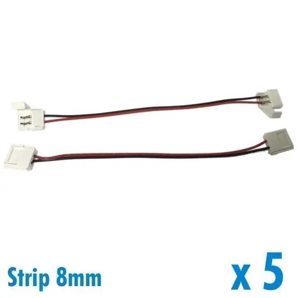 Lot de 5 connecteurs pour ruban 8mm + 15cm de fil + connecteur