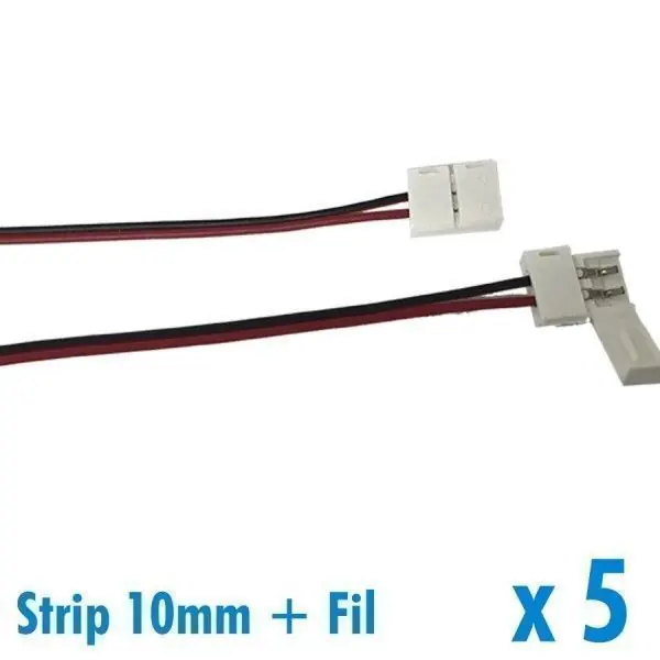 Lot de 5 connecteurs pour ruban 10mm + 15cm de fil