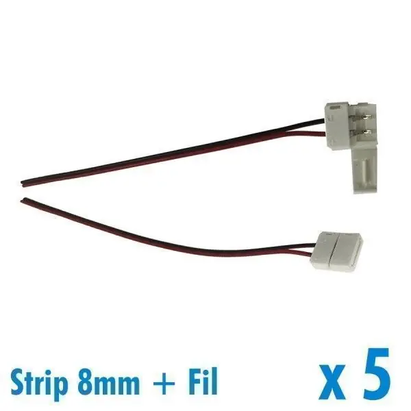 Lot de 5 connecteurs pour ruban 8mm + 15cm de fil