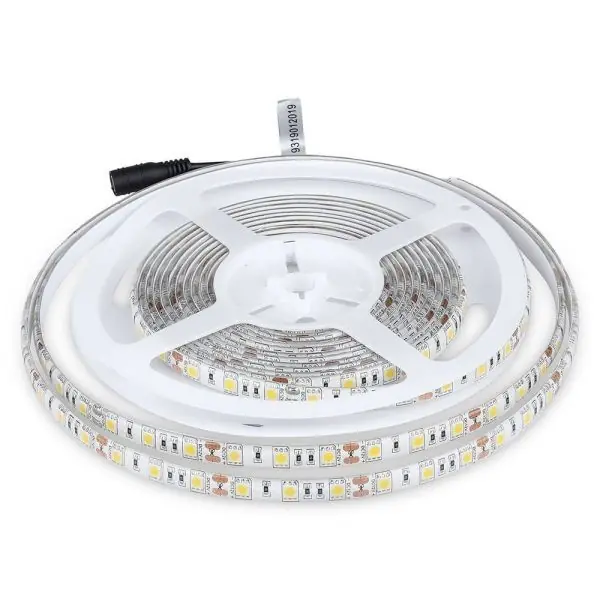 Rouleau de 5 mètres Ruban LED SMD5050 12VDC Blanc chaud IP65