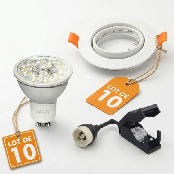 Lot de 10 Spots LED Encastrables Orientables Blancs GU10 6W CCT (3 Teintes au Choix)