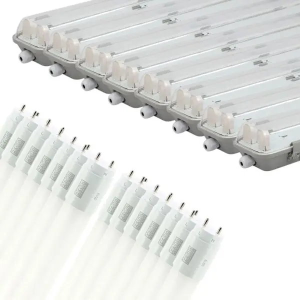 Lot de 8 boîtiers 120 cm + 16 tubes 120 cm (réglette pour garage, cave...) Blanc froid 6000K