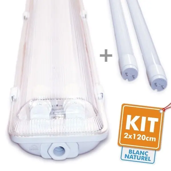 Kit 2 tubes led 120cm 4000K + boitier étanche