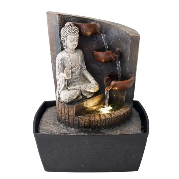 Fontaine d'Intérieur LED AQUAZEN Bouddha et Cascade en Résine