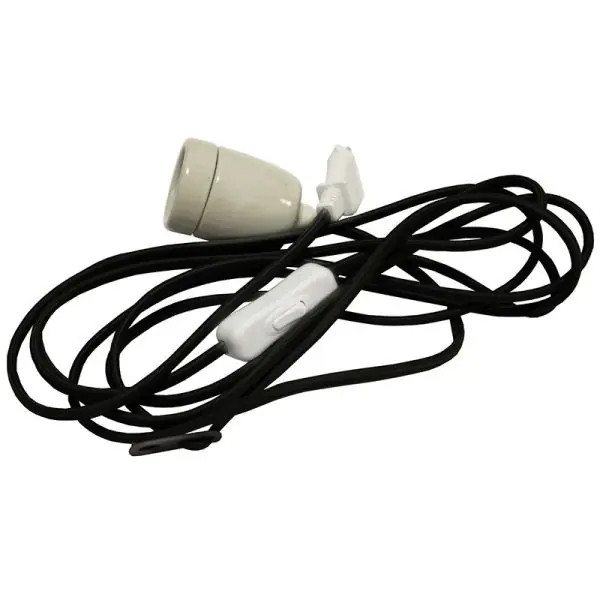 Cable noir avec douille E27 et prise