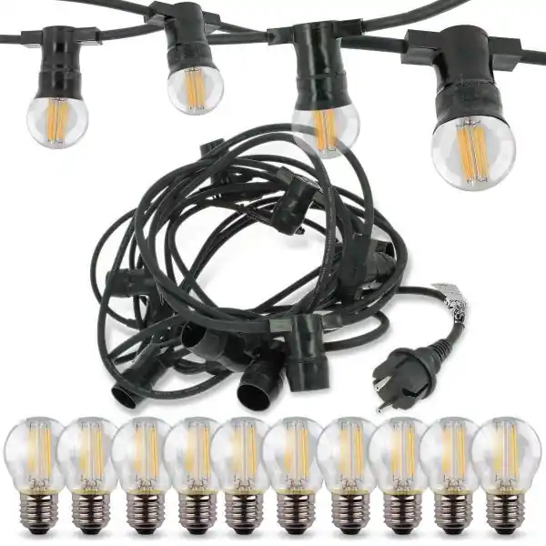 Guirlande guinguette Professionnelle 10 Ampoules LED E27 4W Blanc Chaud 10 mètres Interconnectable