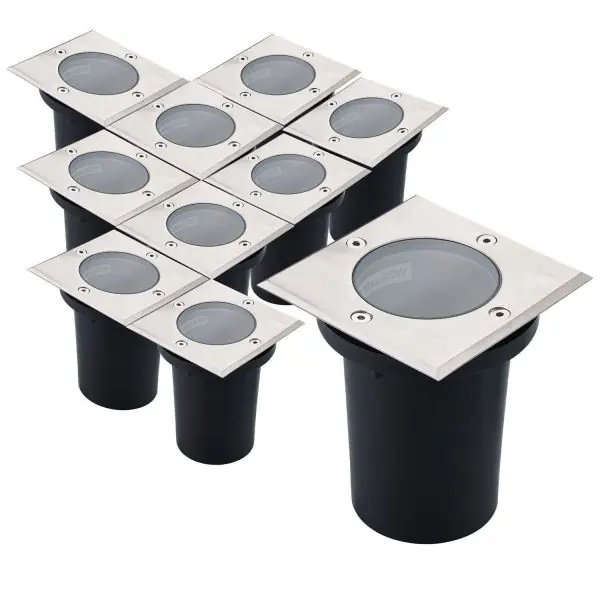 Lot de 10 Spots Encastrables IP67 CANYON Carré de sol INOX 304 GU10