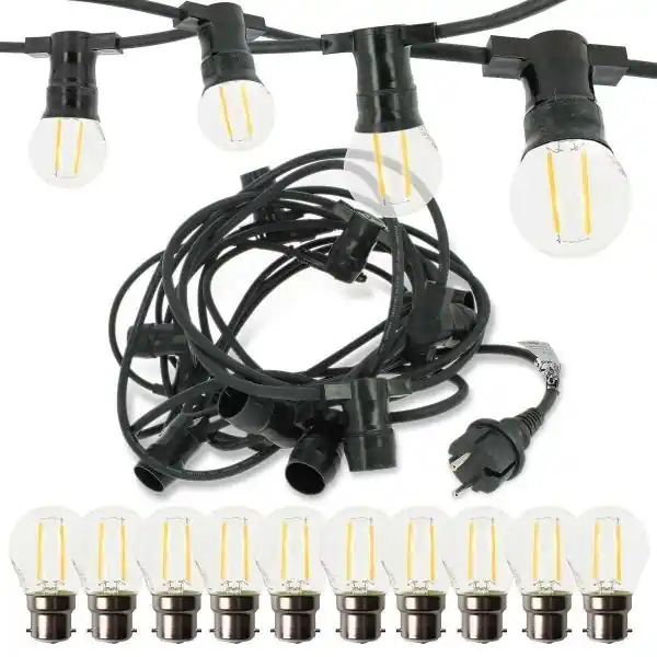 Guirlande guinguette Professionnelle 10 Ampoules LED B22 2W Blanc Chaud 10 mètres Interconnectable