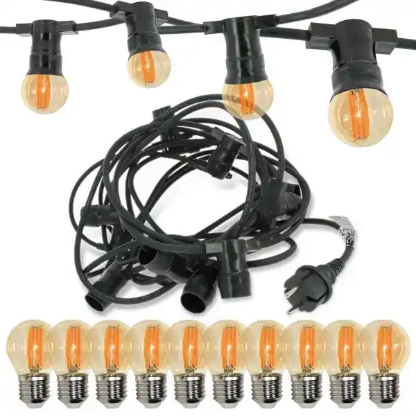 Guirlande guinguette Professionnelle 10 Ampoules LED E27 4W Blanc Chaud Ambrée 10 mètres Interconnectable