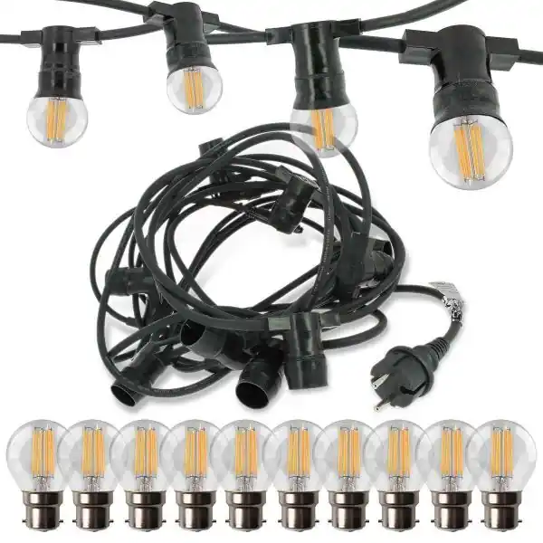 Guirlande guinguette Professionnelle 10 Ampoules LED B22 4W Blanc Chaud 10 mètres Interconnectable