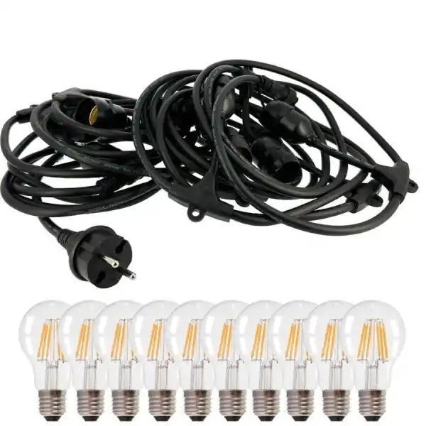 Guirlande Guinguette stalactite 10 Ampoules LED Filament E27 10 mètres Interconnectable