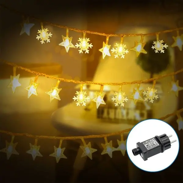 Guirlande lumineuse LED Flocons de neige et étoiles Blanc chaud IP44 - 10m