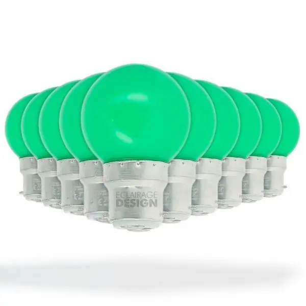Lot de 10 Ampoules Led Vert 1 watt (équivalent à 10 watt) Guirlande Guinguette