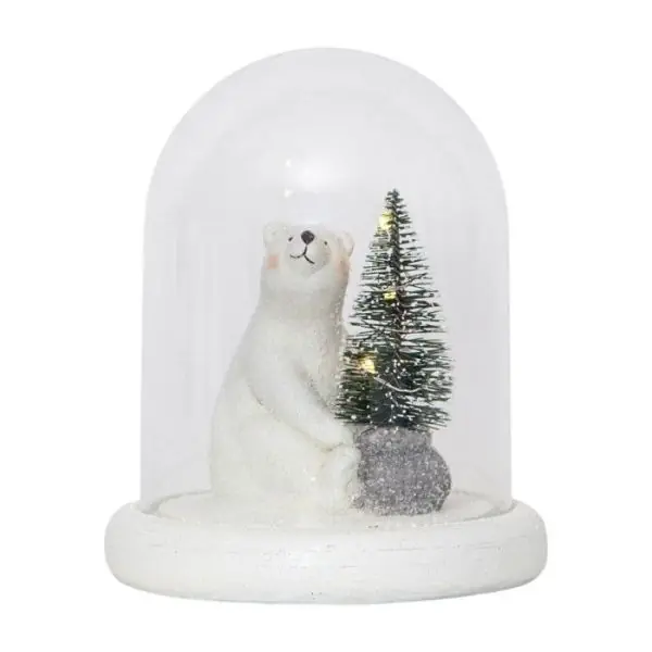 Décor POLARE lumineux LED Ours Blanc sous globe