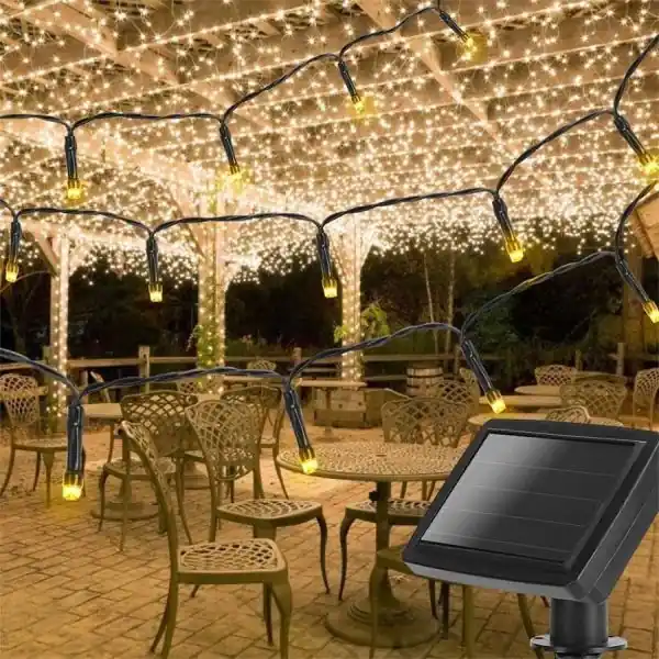 Guirlande solaire 100 LED blanc chaud 119 cm