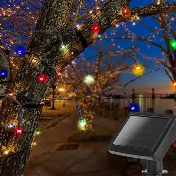 Guirlande solaire lumineuse à LED multicolores 100 LED, 12 mètres.