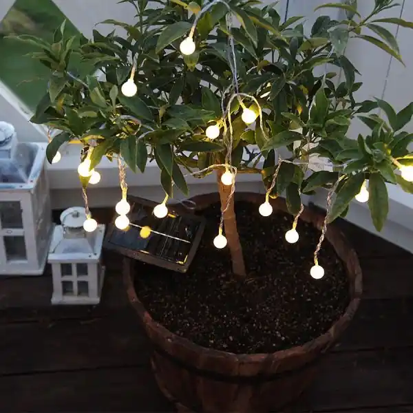 Guirlande solaire extérieur billes blanc chaud