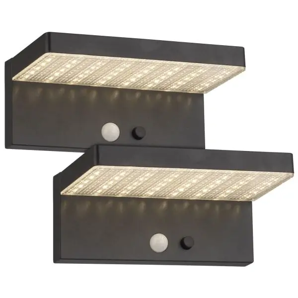 Lot de 2 Appliques murales solaires ESTRELLA Equi. 60W Détecteur de Présence 3 Modes