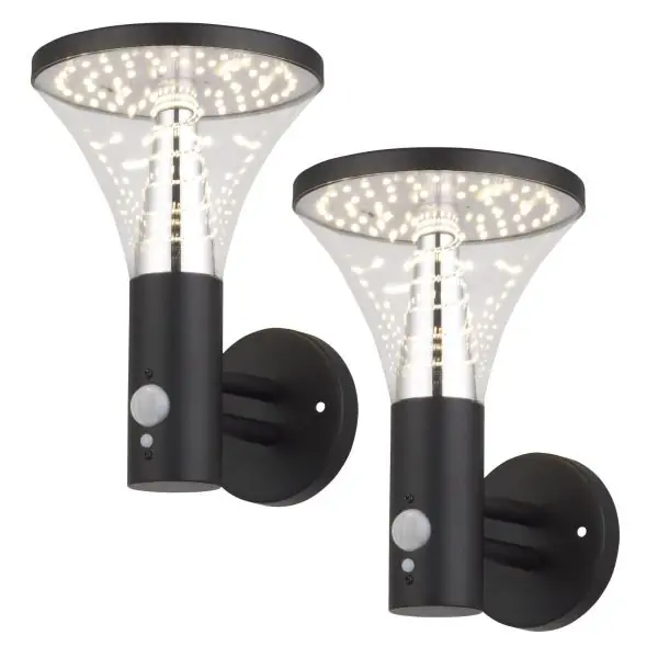 Lot de 2 Appliques murales solaires BENIDORM Equi. 60W Détecteur de Présence 3 Modes