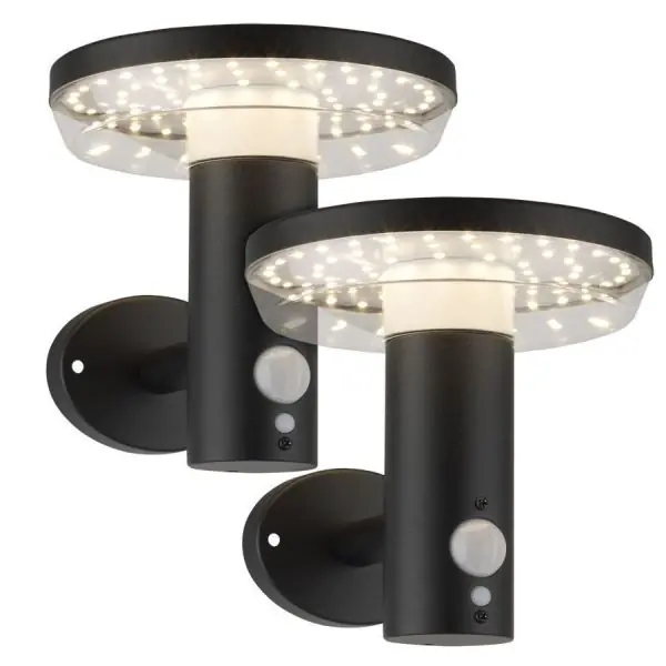Lot de 2 Appliques murales solaires MIRAMAR Equi. 60W Détecteur de Présence 3 Modes