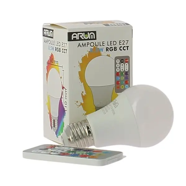 Ampoule LED E27 RGB Blanc chaud et Blanc froid avec télecommande Eq 60W
