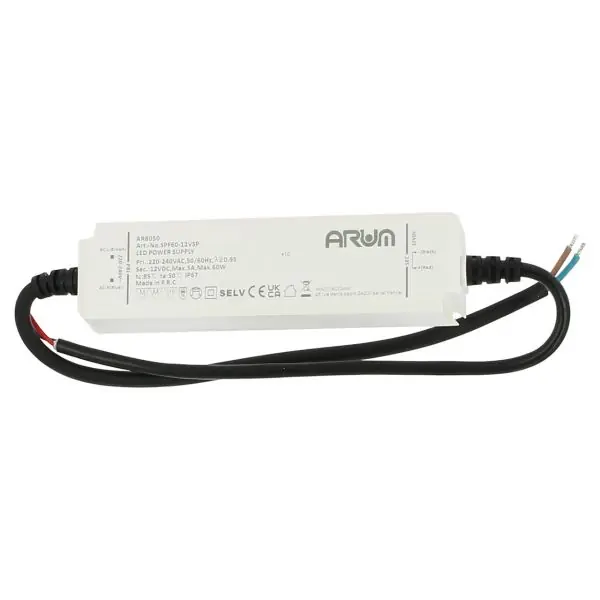Transformateur LED IP67 SELV 60W 220V 12V/DC 5A Etanche