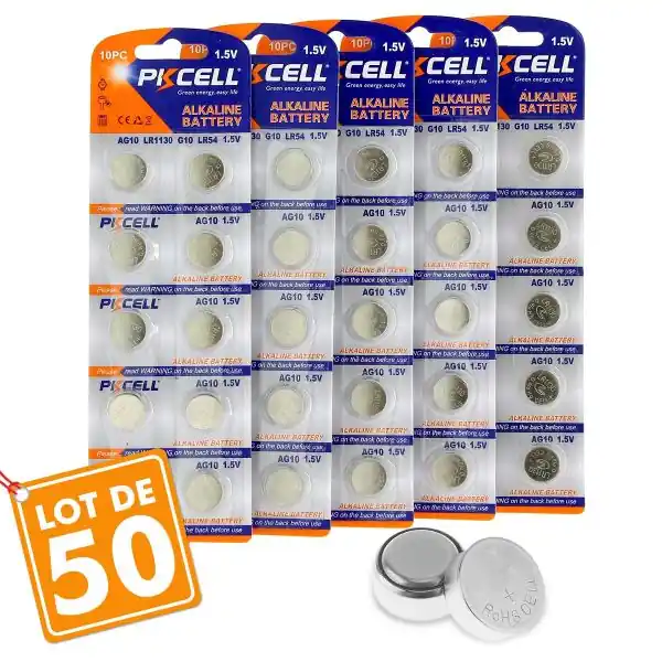 Lot de 50 piles bouton AG10 LR1130
