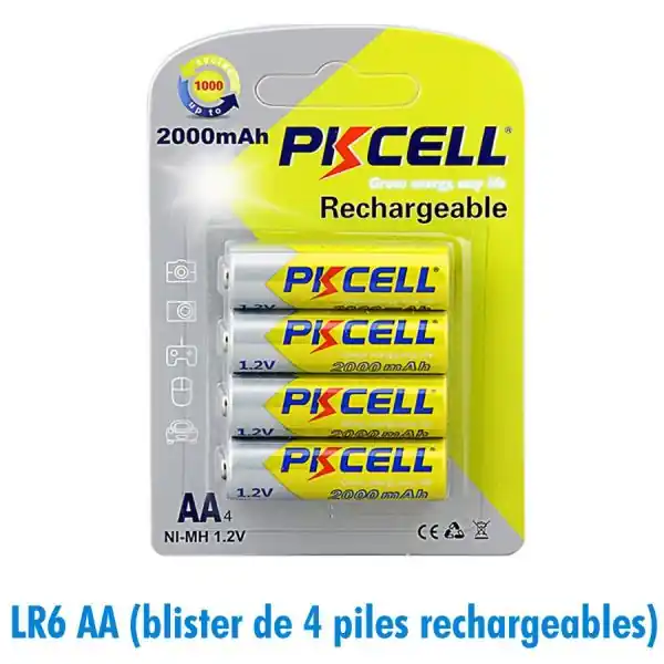 Piles rechargeables AA LR06 2000mAh 1.2V PKCell