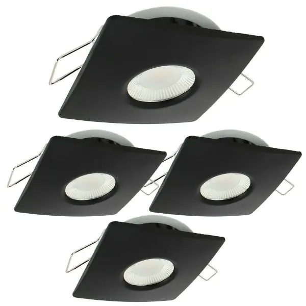 Lot de 4 Spots Encastrables LED 8W MILAN CCT IP65 IK07 Collerette Carrée Noire avec Transformateur Dimmable