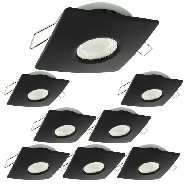 Lot de 8 Spots Encastrables LED 8W MILAN CCT IP65 IK07 Collerette Carrée Noire avec Transformateur Dimmable