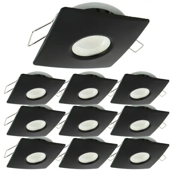 Lot de 10 Spots Encastrables LED 8W MILAN CCT IP65 IK07 Collerette Carrée Noire avec Transformateur Dimmable