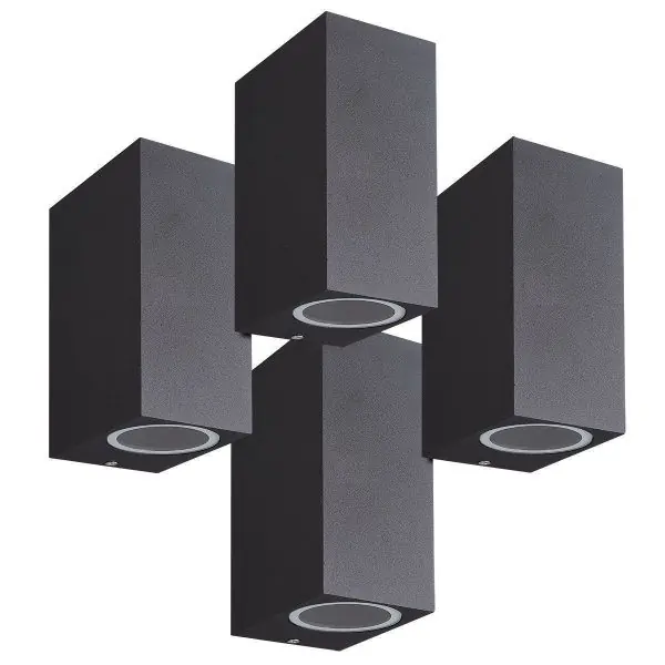 Lot de 4 Appliques MANATHAN Noire extérieure Rectangulaire double faisceau GU10 IP54