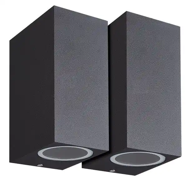 Lot de 2 Appliques MANATHAN Noire extérieure Rectangulaire double faisceau GU10 IP54