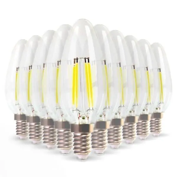 Lot de 10 Ampoules LED  E14 Flamme Filament 5.5W Eq 50W blanc chaud 2700K