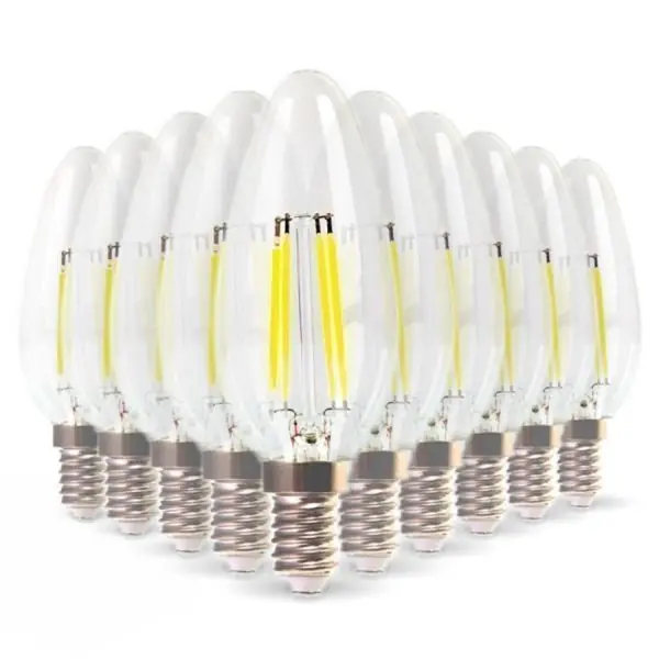 Lot de 10 Ampoules LED  E14 Flamme Filament 4W Eq 40W blanc chaud 2700K