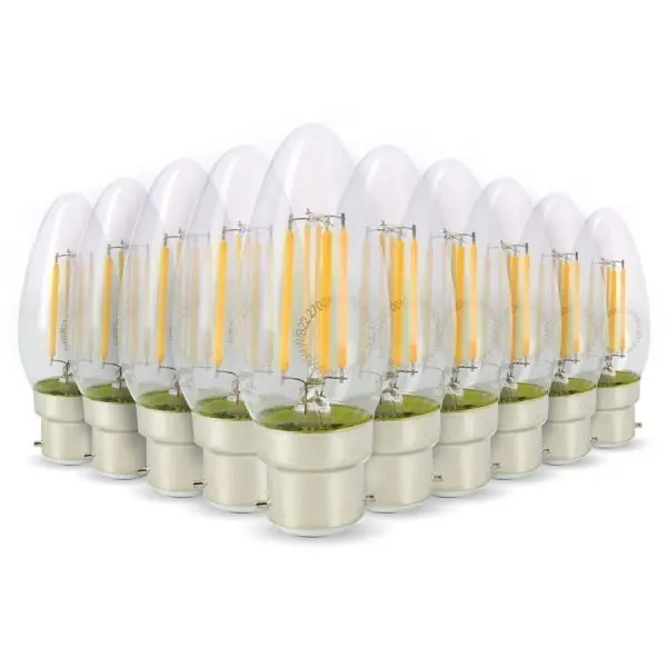 Lot de 10 Ampoules LED Flamme Filament 4W  40W Culot B22 blanc chaud 2700K