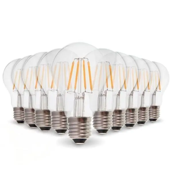 Lot de 10 Ampoules LED E27 7.3W Filament eq. 60W blanc chaud 2700K