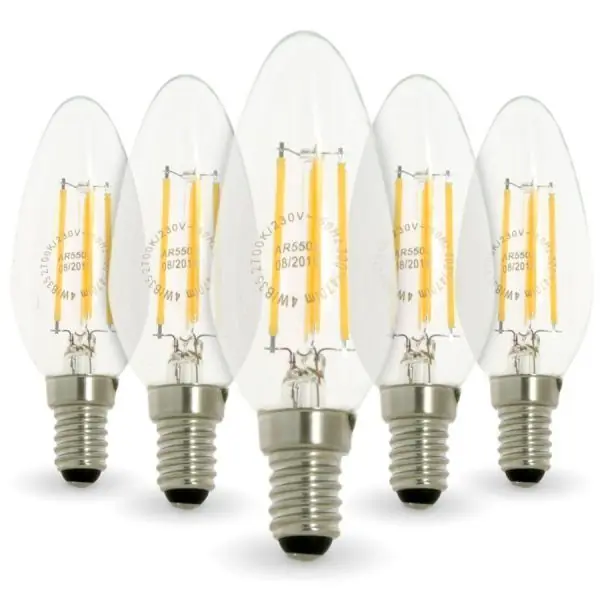 Lot de 5 Ampoules LED Flamme Filament 4W eq. 40W Culot E14 2700K