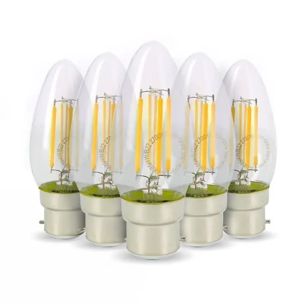 Lot de 5 Ampoules LED Flamme Filament 4w eq. 40W Culot B22 blanc chaud 2700K