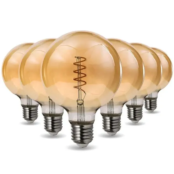 Lot de 6 Ampoules LED E27 G95 Ambrée Filament Déco Vintage