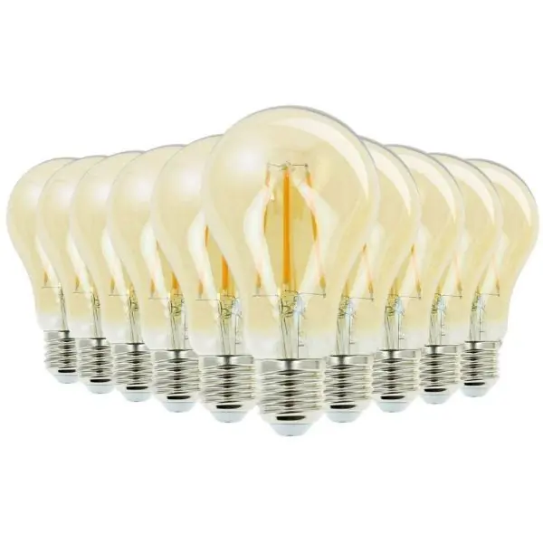 Lot de 10 Ampoules LED A60 E27 7W Verre Ambré 2200K Style Vintage
