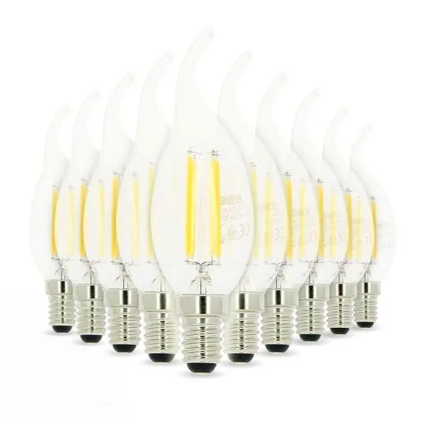 Lot de 10 Ampoules LED Flamme E14 4W filament Eq 40W Blanc chaud