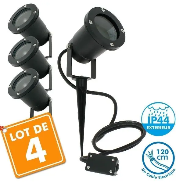 Lot de 4 Spots Extérieurs à Piquer pour LED GU10 Éclairage de Jardin