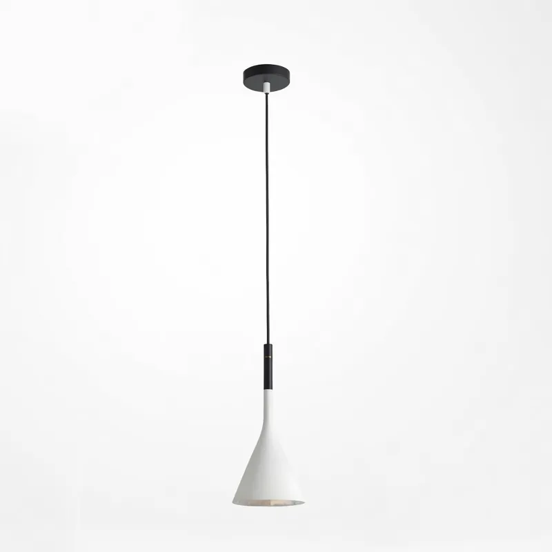 Suspension Minimaliste | Abat-Jour Conique Blanc Mat & Câble Noir | MaisonLumexia