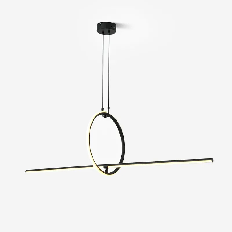 Suspension Linéaire LED | Barre et Cadre Circulaire | L 100, 130 ou 160 cm | Noir ou Blanc