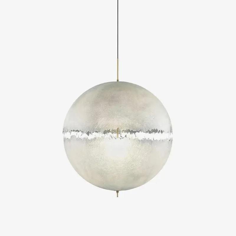 Suspension Métal et Fibre de Verre | Corps Doré, Abat-jour Blanc | Design Sculptural