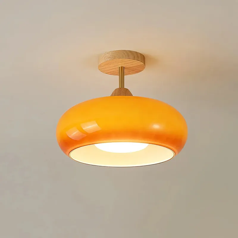 Plafonnier Encastré en Bois & Verre